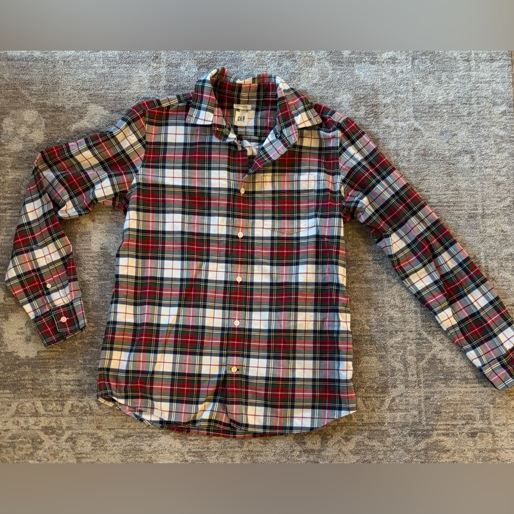 GAP Plaid Button Down Shirt - Red, Green, White